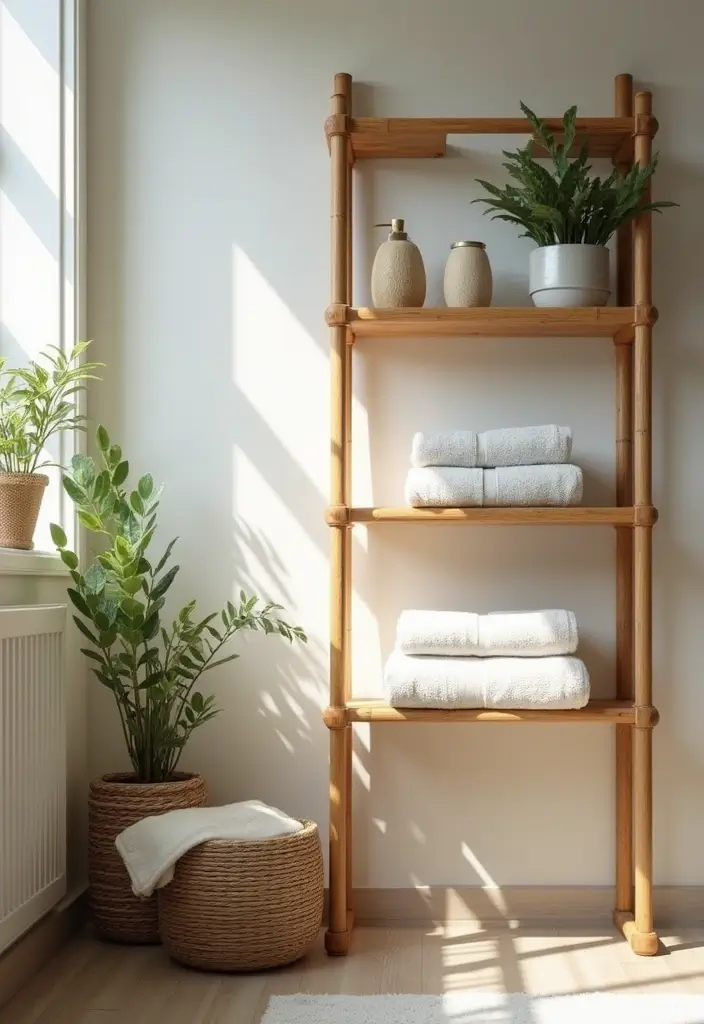 25+ Bathroom Storage Ideas to Declutter and Beautify Your Space - 1. Bamboo Shelving Units