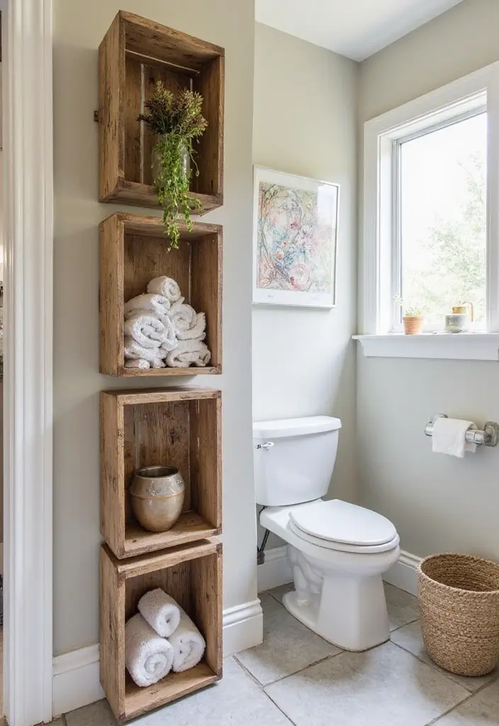 25+ Bathroom Storage Ideas to Declutter and Beautify Your Space - 14. Upcycled Crates as Storage