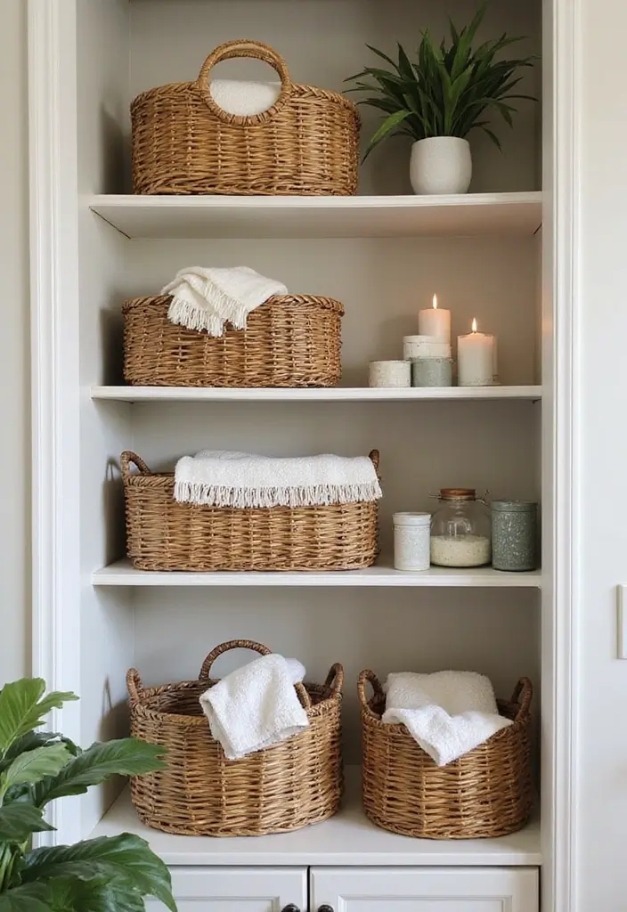25+ Bathroom Storage Ideas to Declutter and Beautify Your Space - 2. Woven Storage Baskets