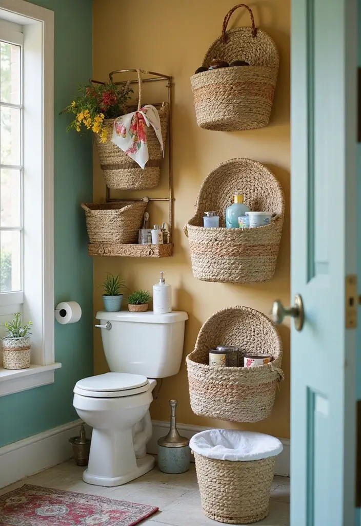 25+ Bathroom Storage Ideas to Declutter and Beautify Your Space - 9. Hanging Baskets for Toiletries
