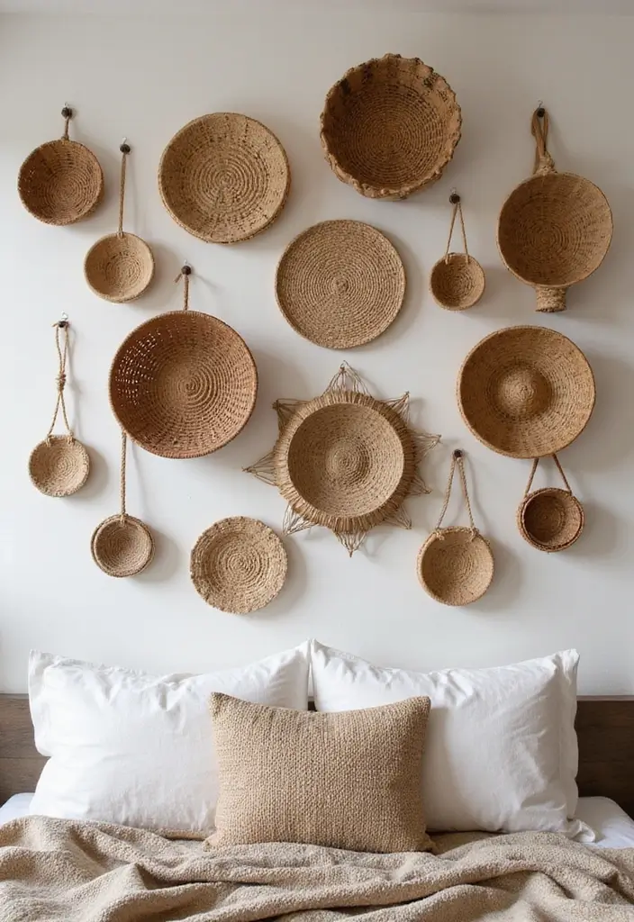 25+ Bedroom Wall Ideas That Make Your Space Feel Special - 14. Woven Wall Baskets
