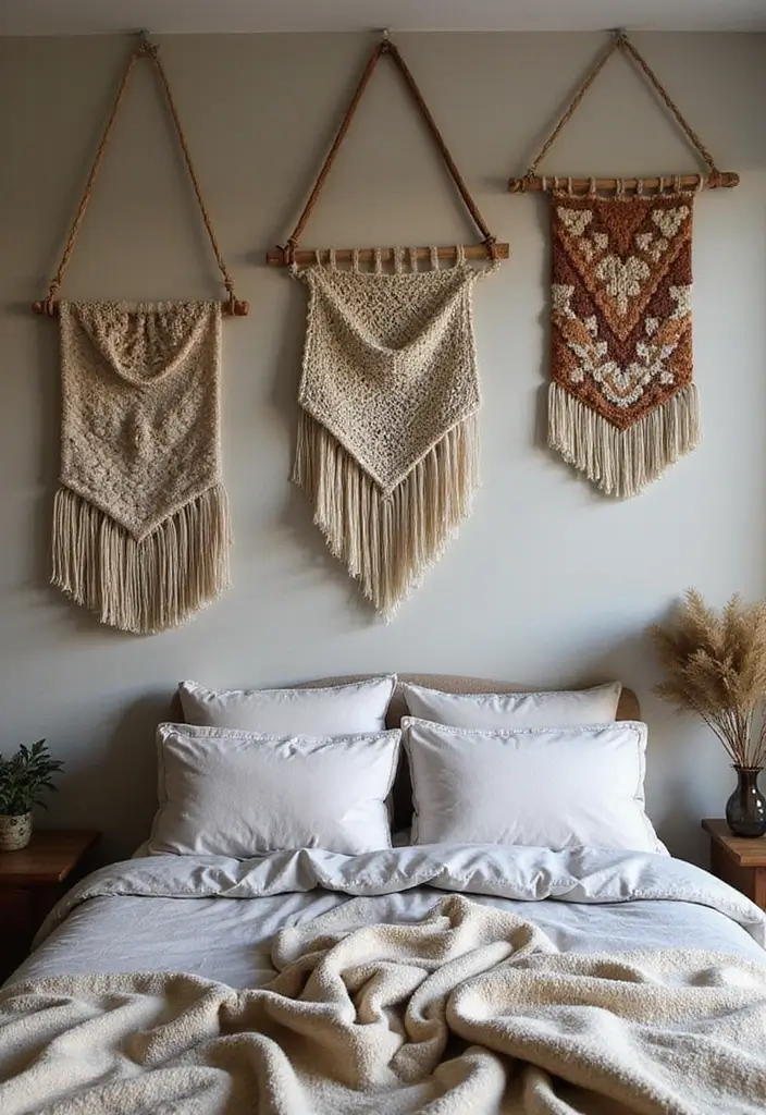 25+ Bedroom Wall Ideas That Make Your Space Feel Special - 18. Textured Wall Hangings