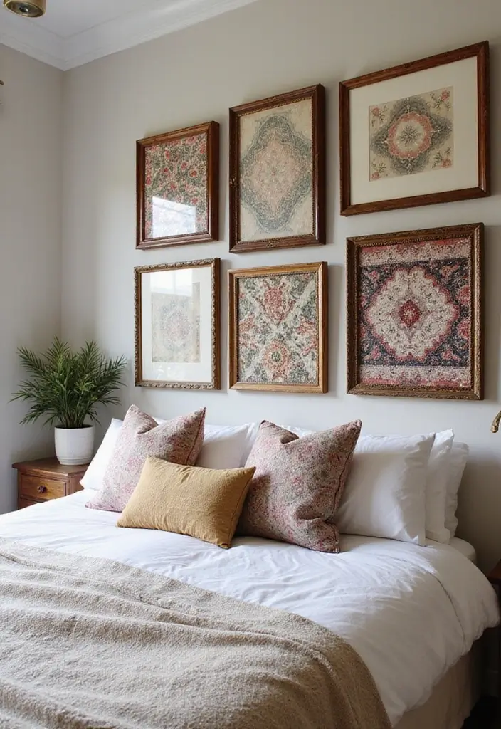 25+ Bedroom Wall Ideas That Make Your Space Feel Special - 19. Framed Fabric Art