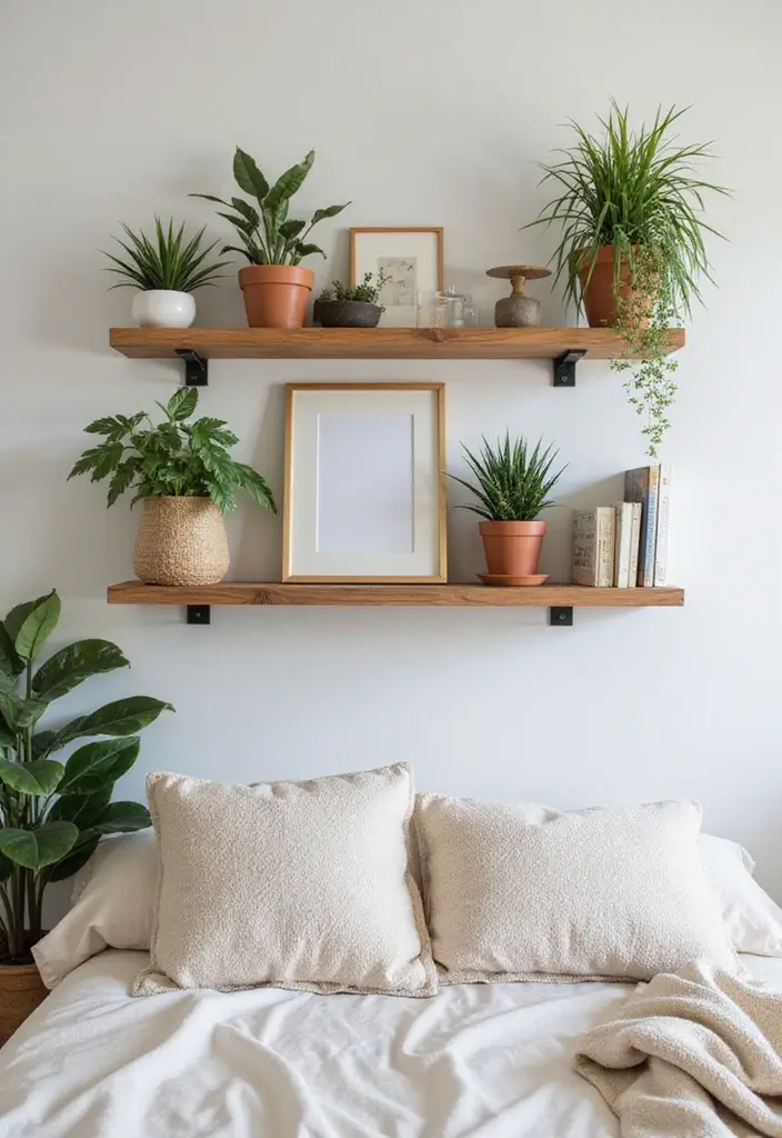 25+ Bedroom Wall Ideas That Make Your Space Feel Special - 4. Floating Shelves with Decor
