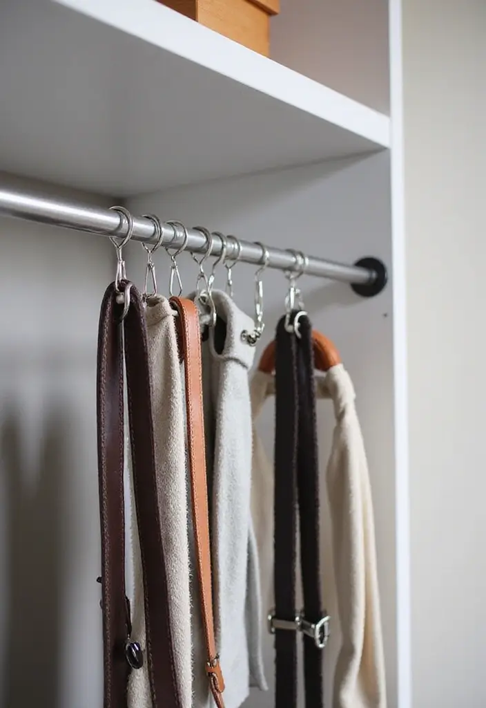 25+ Belt Storage Ideas to Organize Your Accessories Easily - 11. Tension Rods