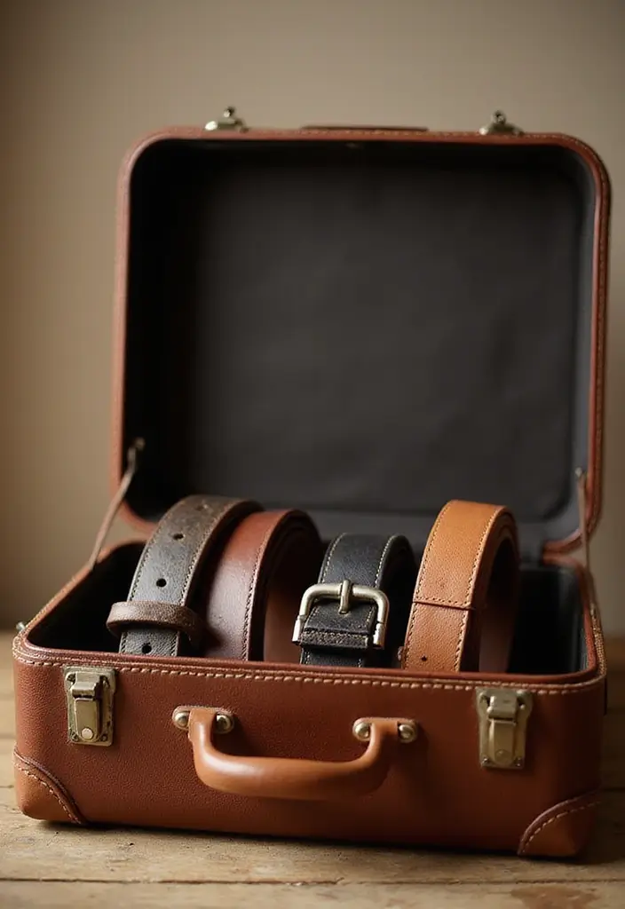 25+ Belt Storage Ideas to Organize Your Accessories Easily - 15. Vintage Suitcase Storage