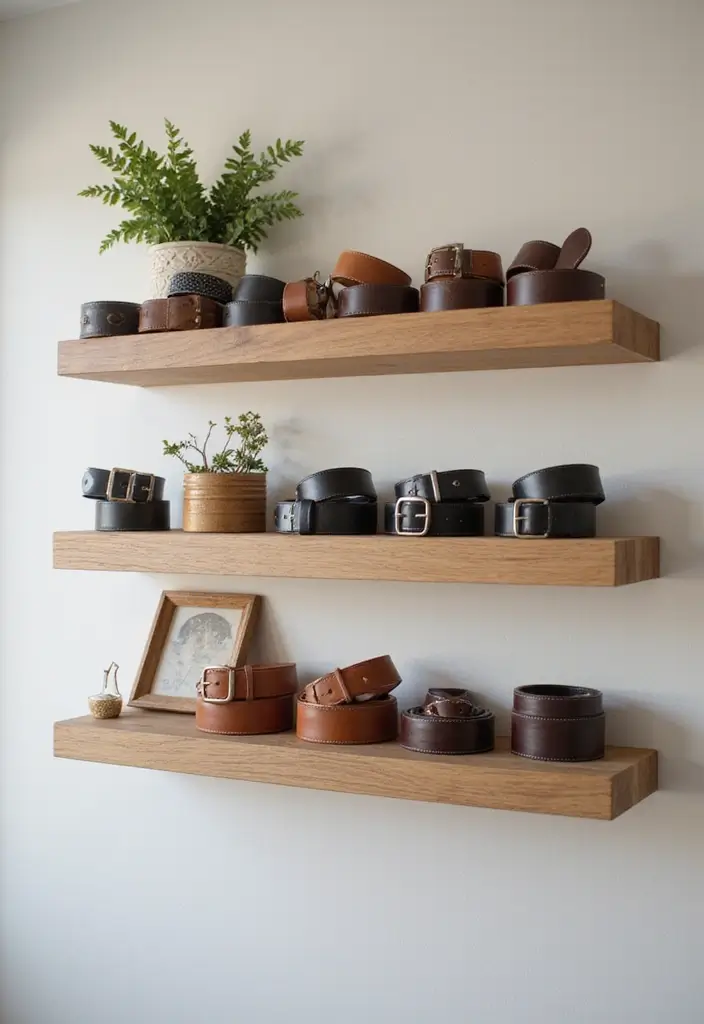 25+ Belt Storage Ideas to Organize Your Accessories Easily - 18. Floating Shelves
