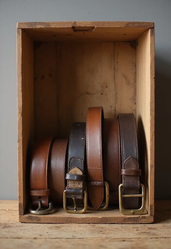 25+ Belt Storage Ideas to Organize Your Accessories Easily - 24. Repurposed Wooden Crate