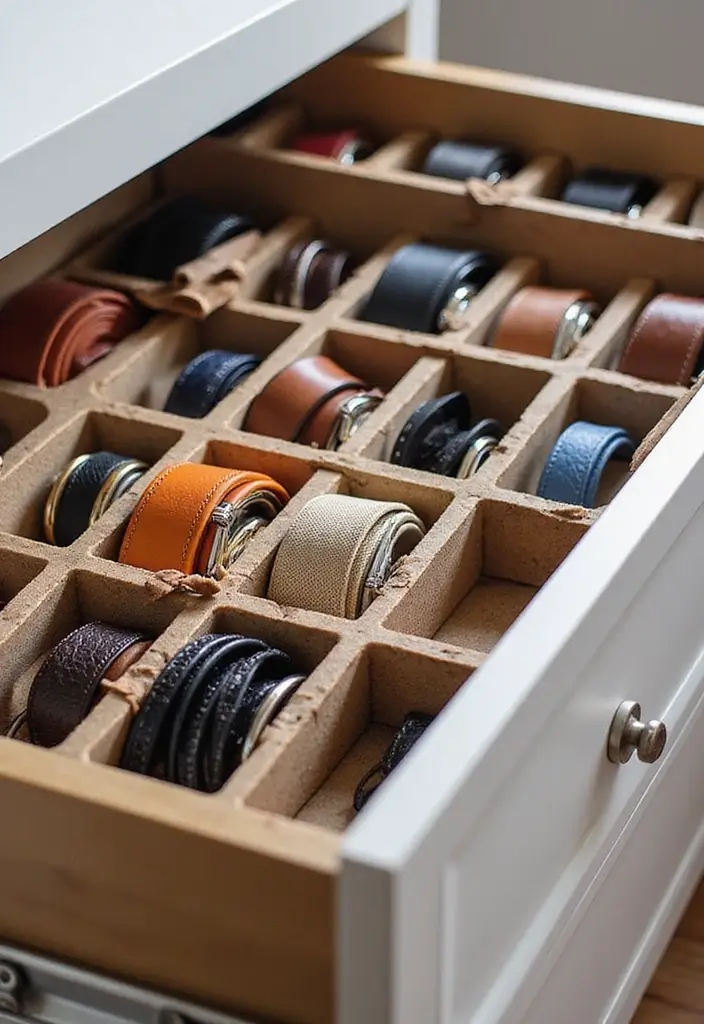 25+ Belt Storage Ideas to Organize Your Accessories Easily - 8. Drawer Dividers