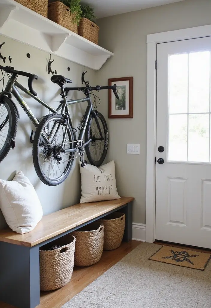 25+ Bike Storage Ideas for Indoors and Outdoors - 24. Bike Storage in a Mudroom