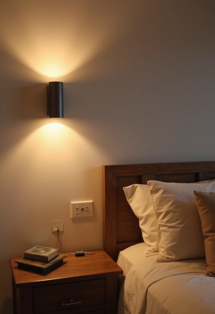 25+ Blank Bedroom Wall Ideas to Fill Empty Space Beautifully - 10. Integrated Lighting