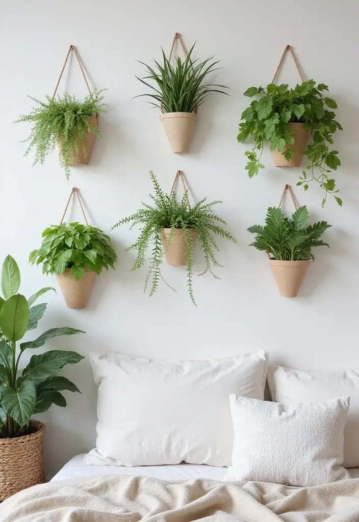 25+ Blank Bedroom Wall Ideas to Fill Empty Space Beautifully - 13. Wall-mounted Plant Holders