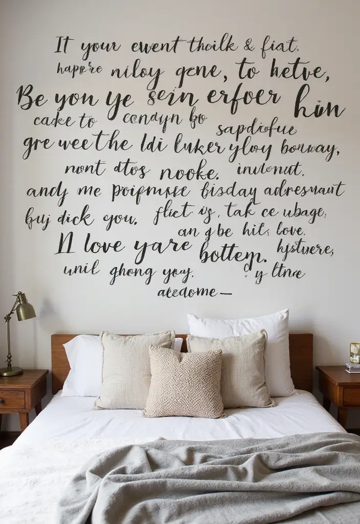 25+ Blank Bedroom Wall Ideas to Fill Empty Space Beautifully - 14. Inspirational Quote Wall