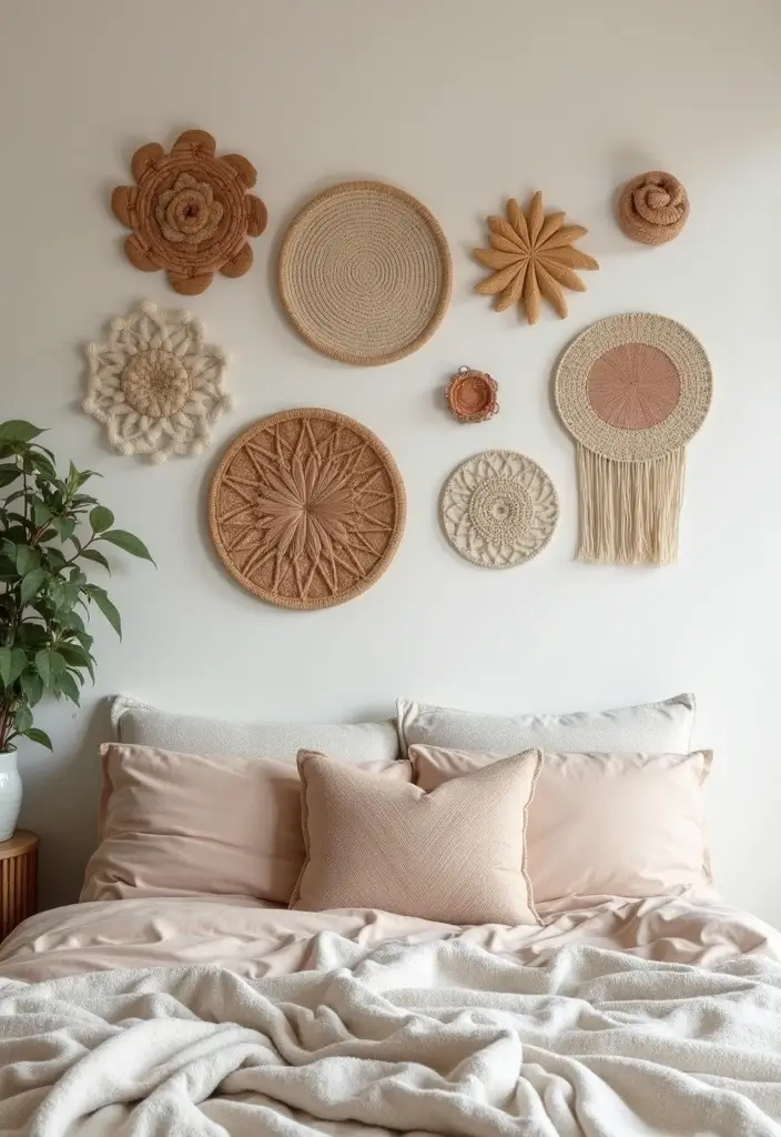 25+ Blank Bedroom Wall Ideas to Fill Empty Space Beautifully - 19. Unique Woven Wall Art