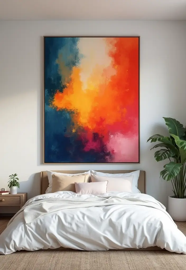 25+ Blank Bedroom Wall Ideas to Fill Empty Space Beautifully - 2. Statement Large Canvas