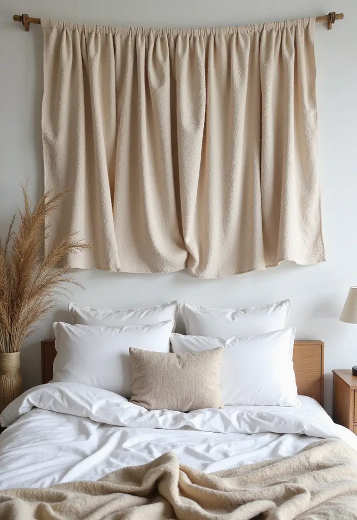 25+ Blank Bedroom Wall Ideas to Fill Empty Space Beautifully - 5. DIY Fabric Wall Hangings