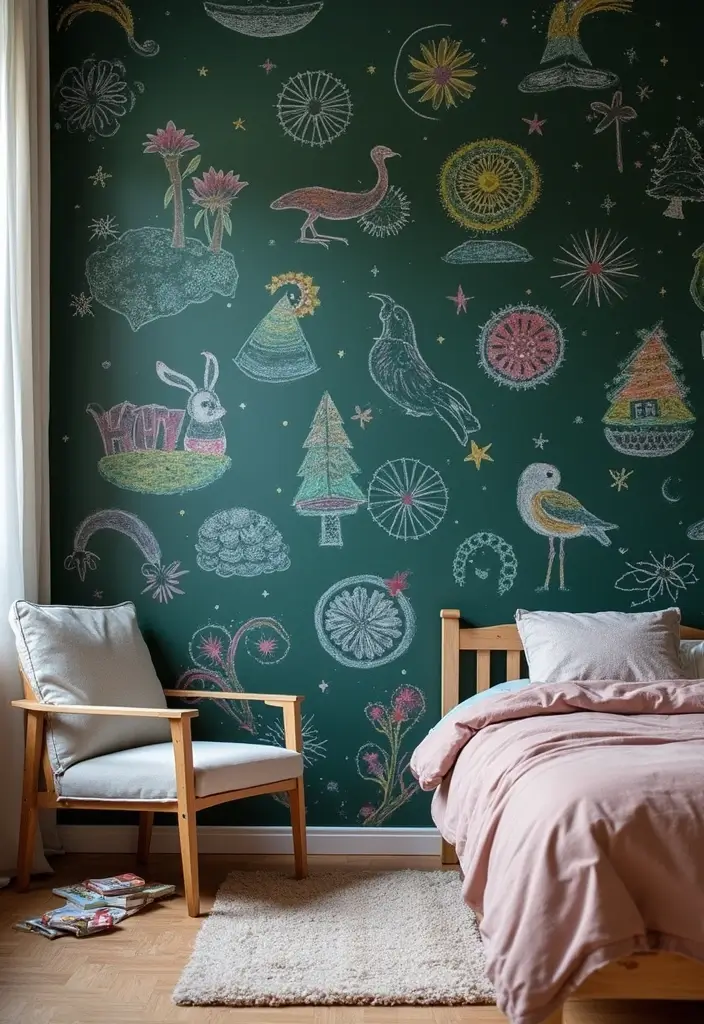 25+ Blank Bedroom Wall Ideas to Fill Empty Space Beautifully - 6. Chalkboard Wall Space