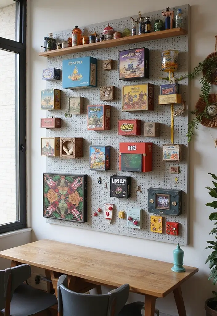 25+ Board Game Storage Ideas to Keep Family Nights Organized - 14. Pegboard Game Organizer