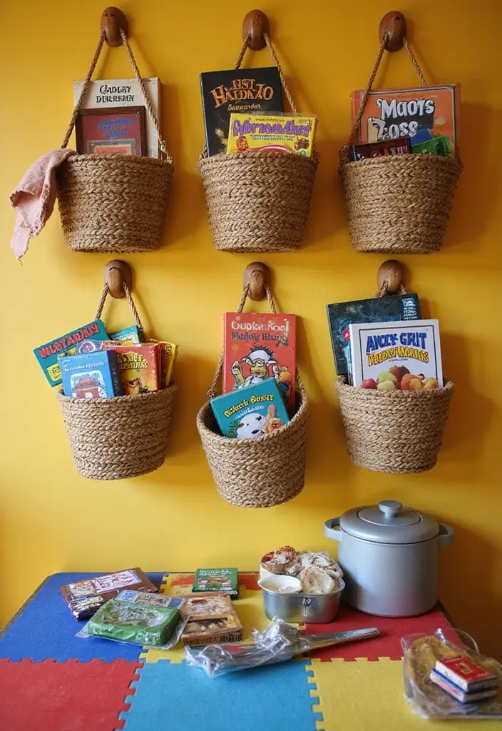 25+ Board Game Storage Ideas to Keep Family Nights Organized - 18. Hanging Wall Baskets
