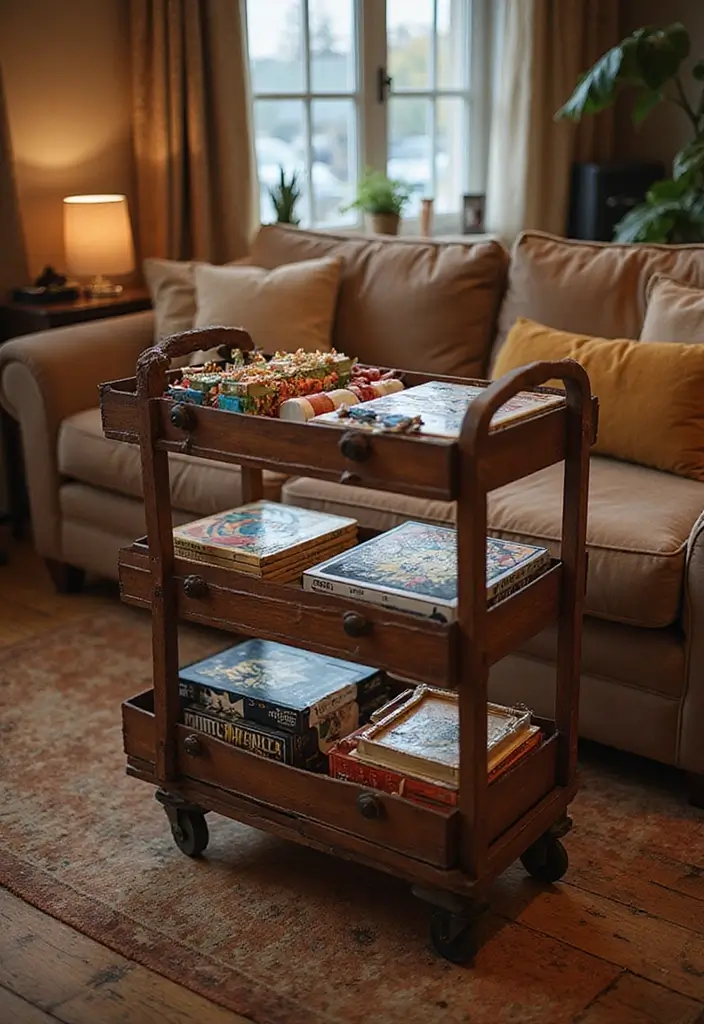 25+ Board Game Storage Ideas to Keep Family Nights Organized - 9. Game Night Cart