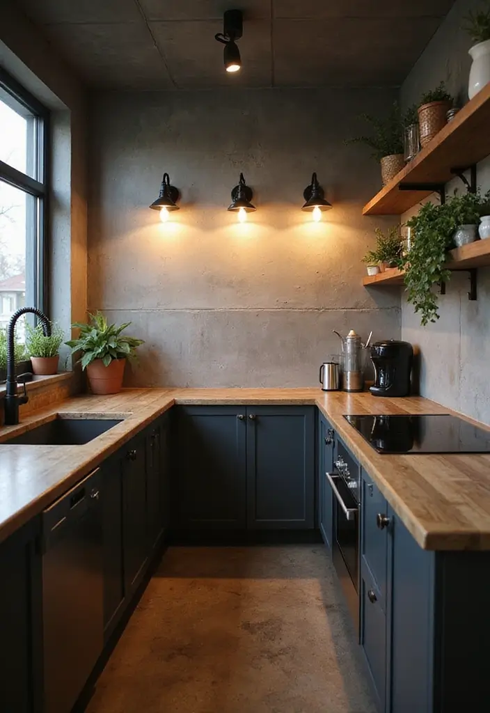 25+ Cement Wall Ideas for an Industrial Modern Feel - 13. Concrete Wall with Industrial Lighting