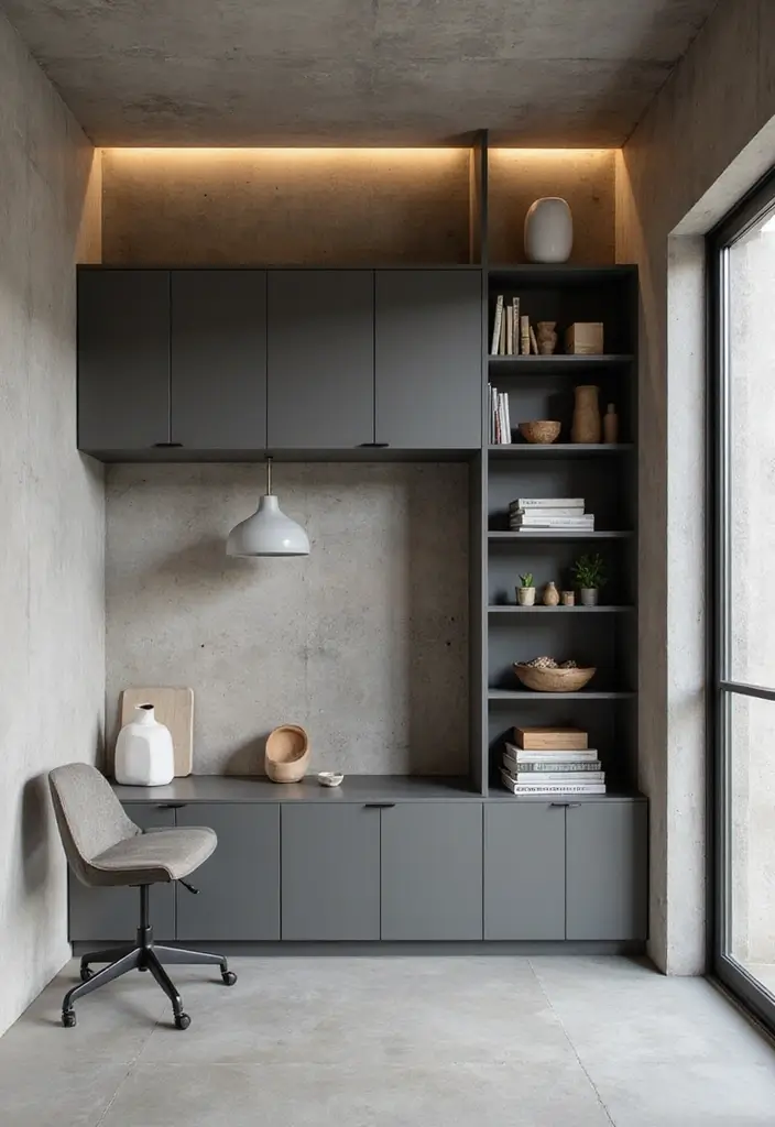 25+ Cement Wall Ideas for an Industrial Modern Feel - 15. Cement Wall with Functional Storage