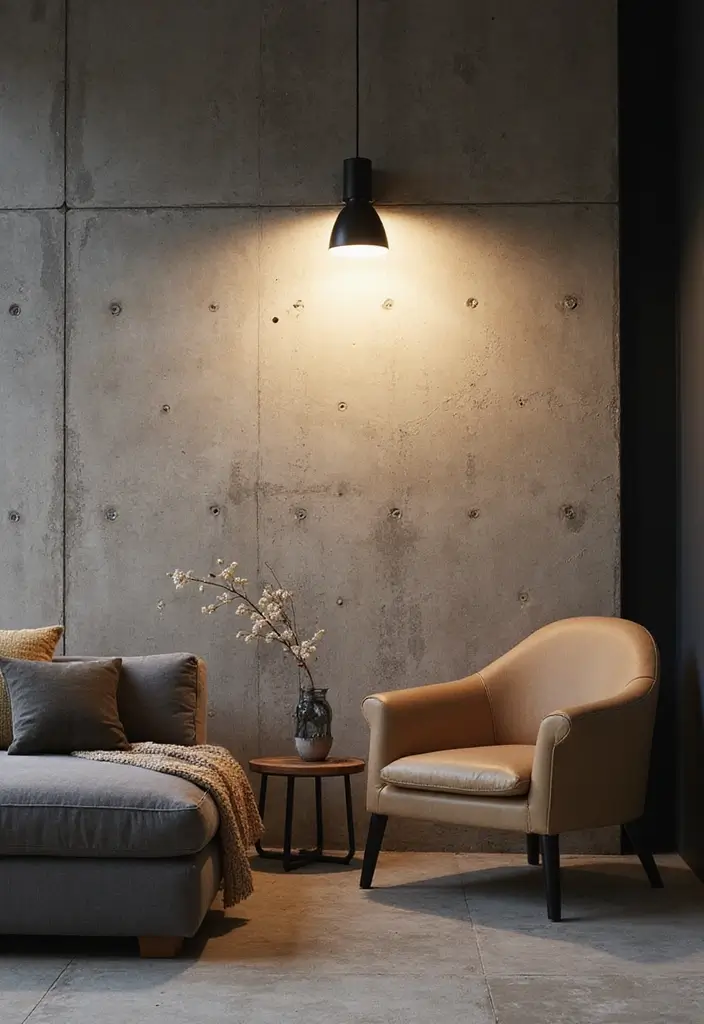 25+ Cement Wall Ideas for an Industrial Modern Feel - 17. Concrete Wall with Statement Lighting