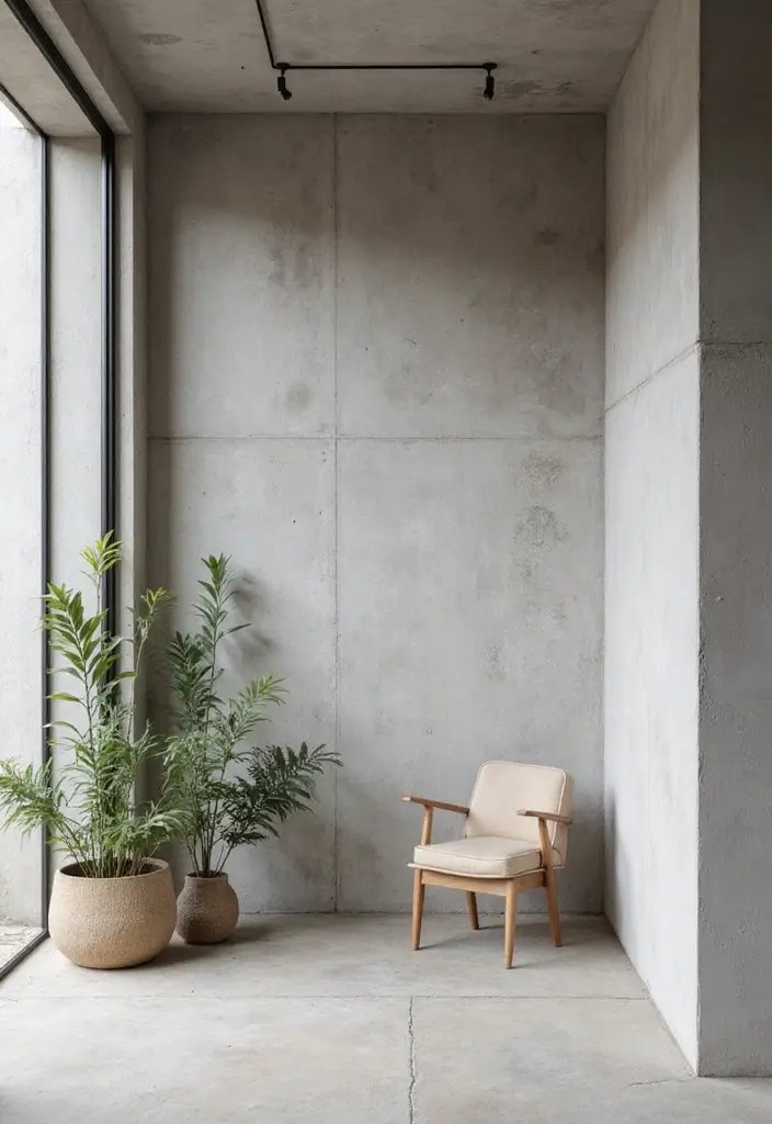 25+ Cement Wall Ideas for an Industrial Modern Feel - 19. Concrete Wall with Minimalistic Decor