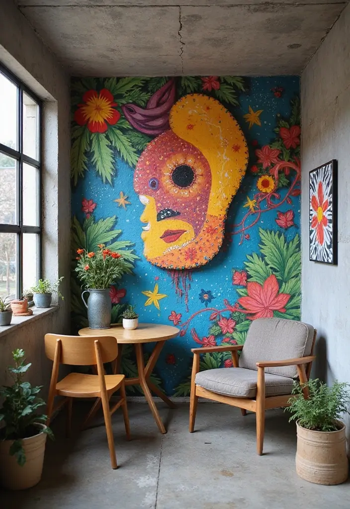 25+ Cement Wall Ideas for an Industrial Modern Feel - 22. Concrete Wall with Artistic Mural