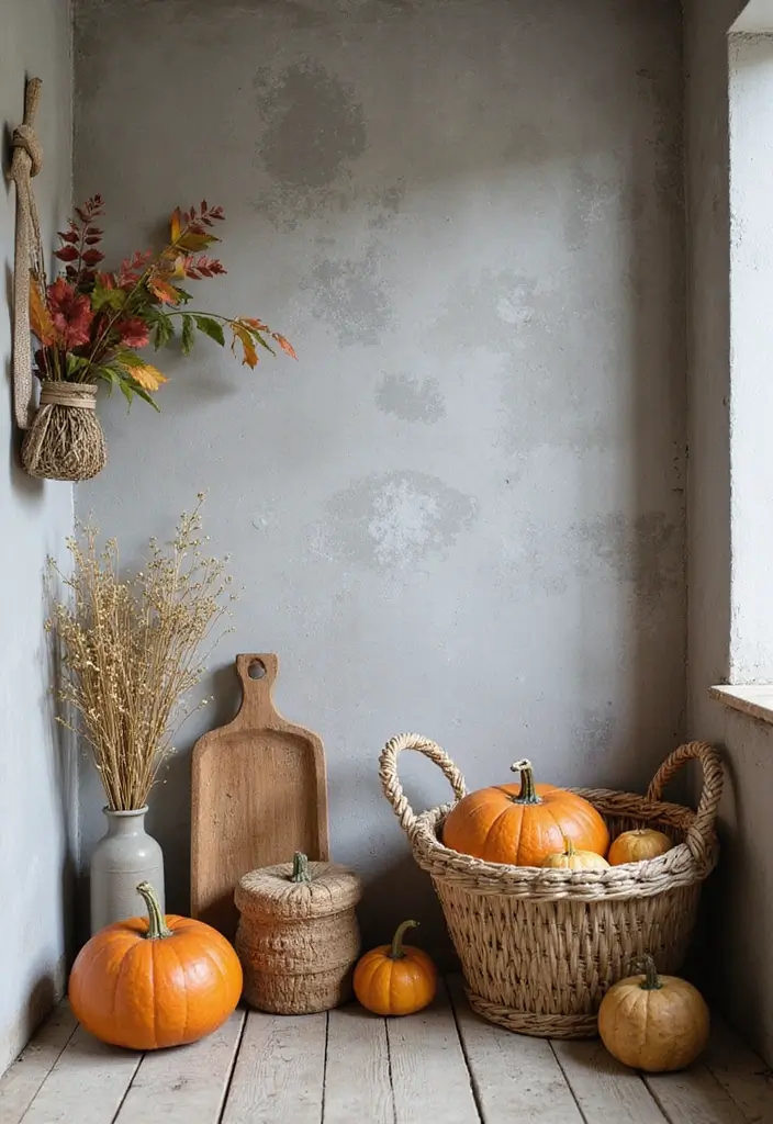 25+ Cement Wall Ideas for an Industrial Modern Feel - 24. Concrete Wall with Seasonal Decor