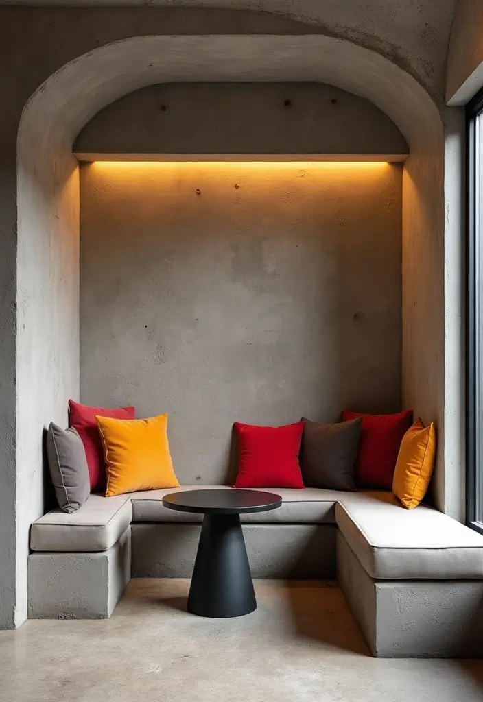 25+ Cement Wall Ideas for an Industrial Modern Feel - 5. Concrete Wall with Built-In Seating