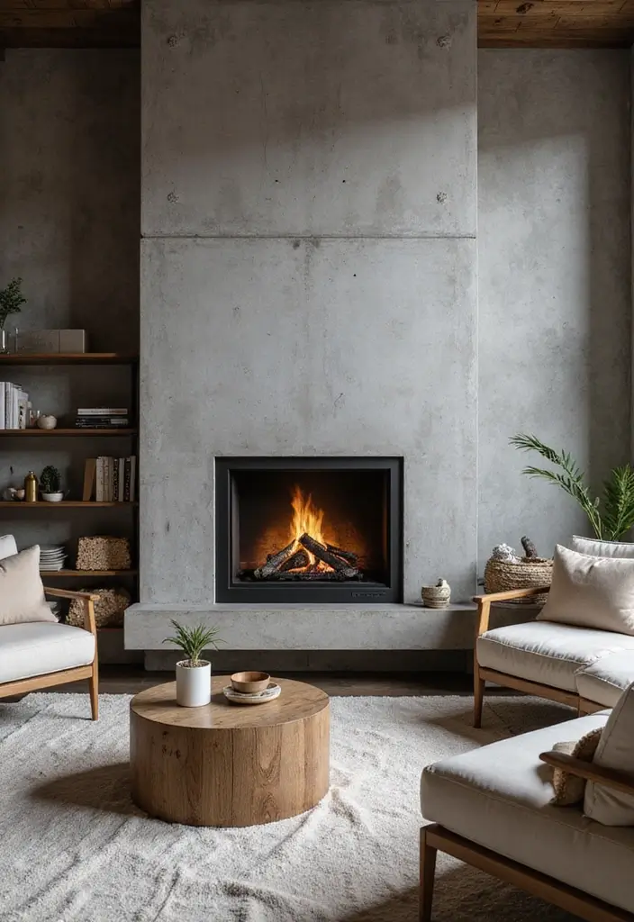 25+ Cement Wall Ideas for an Industrial Modern Feel - 6. Cement Wall with a Fireplace