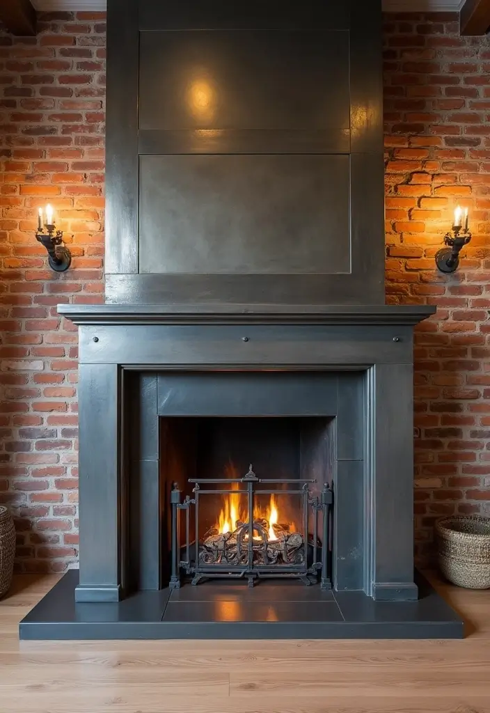 25+ Chimney Wall Ideas That Elevate Your Fireplace Design - 10. Industrial Chic with Metal Accents