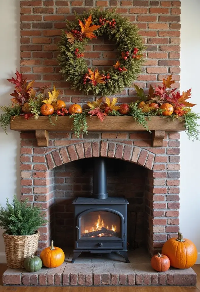 25+ Chimney Wall Ideas That Elevate Your Fireplace Design - 19. Seasonal Decor for Year-Round Charm