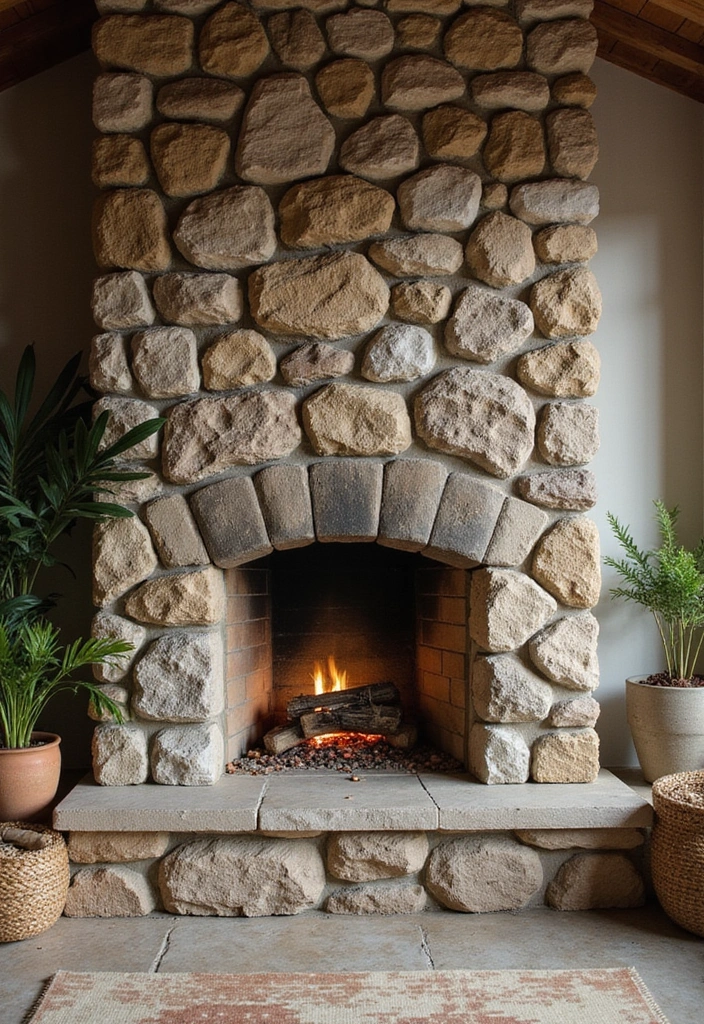 25+ Chimney Wall Ideas That Elevate Your Fireplace Design - 2. Natural Stone for Rustic Elegance