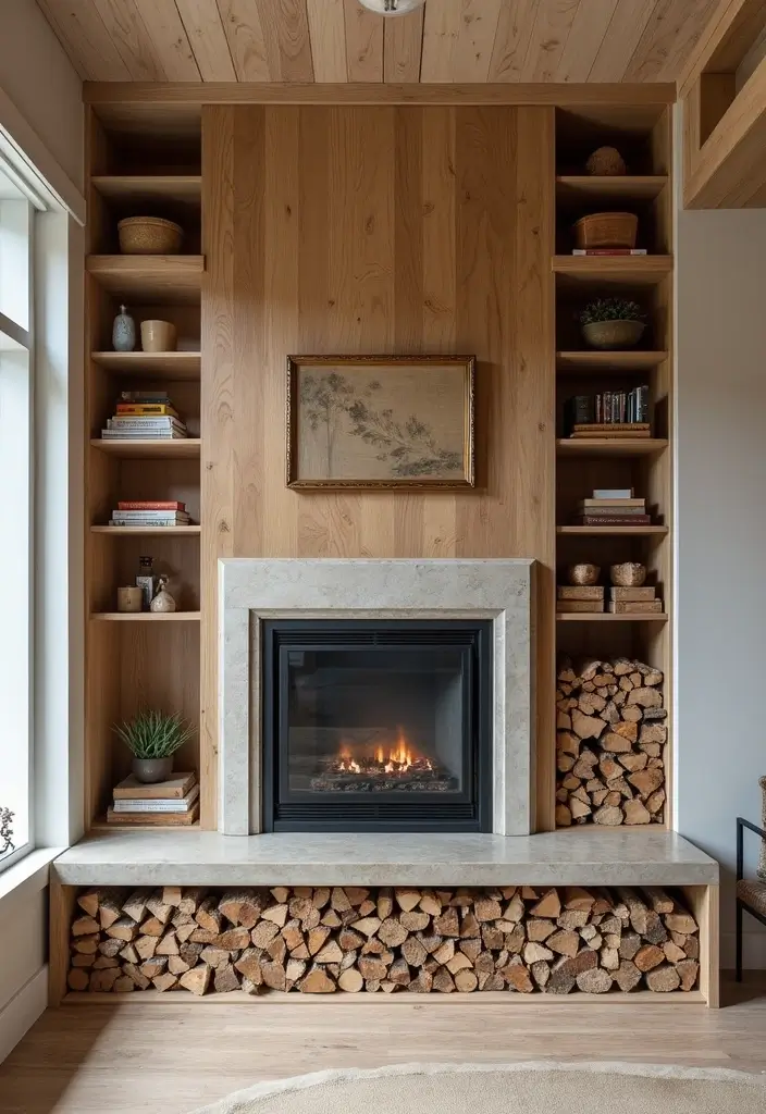 25+ Chimney Wall Ideas That Elevate Your Fireplace Design - 20. Built-in Firewood Storage