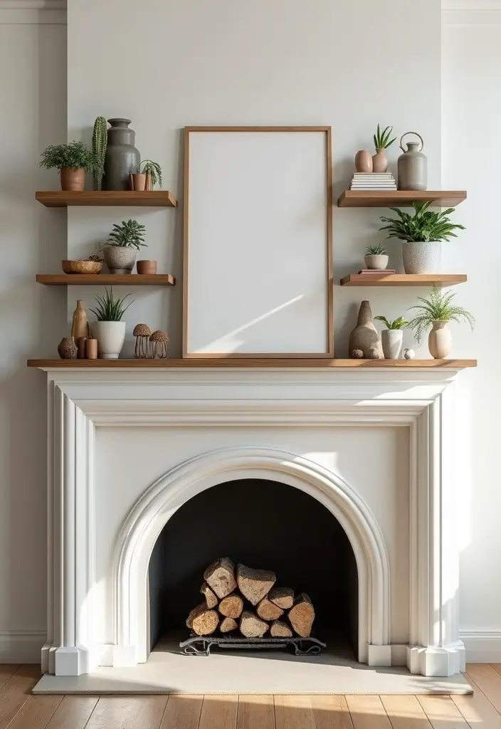 25+ Chimney Wall Ideas That Elevate Your Fireplace Design - 21. Floating Shelves for Display