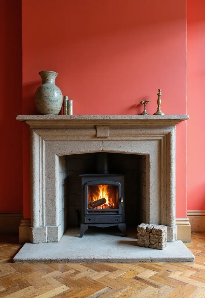 25+ Chimney Wall Ideas That Elevate Your Fireplace Design - 24. Bold Accent Colors for a Statement Look