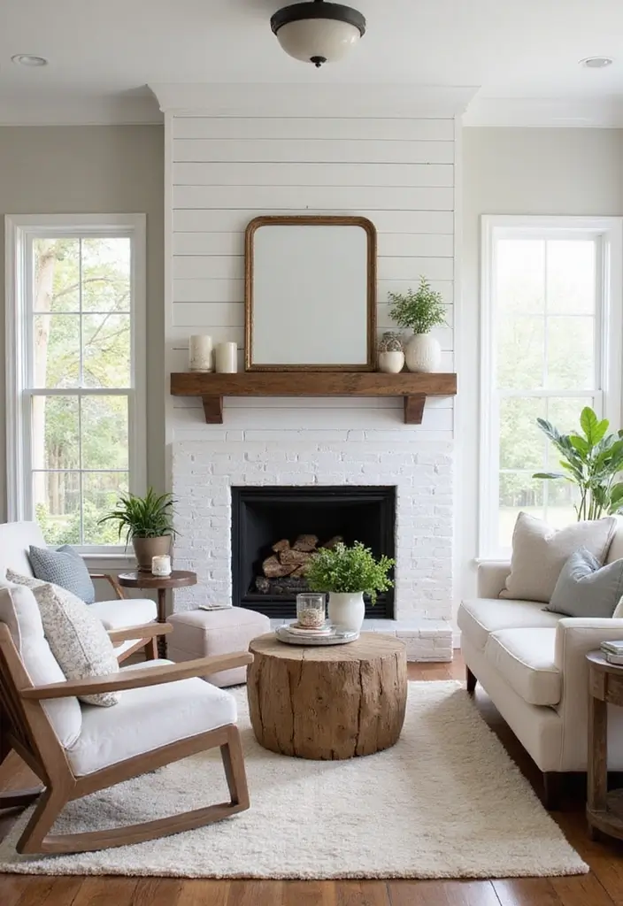 25+ Chimney Wall Ideas That Elevate Your Fireplace Design - 3. Shiplap for a Fresh Farmhouse Vibe