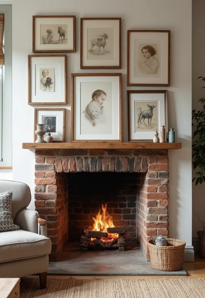25+ Chimney Wall Ideas That Elevate Your Fireplace Design - 8. Framed Art for a Personal Touch