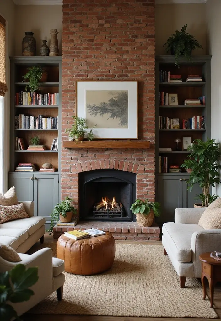 25+ Chimney Wall Ideas That Elevate Your Fireplace Design - 9. Cozy Nook with Built-in Shelving