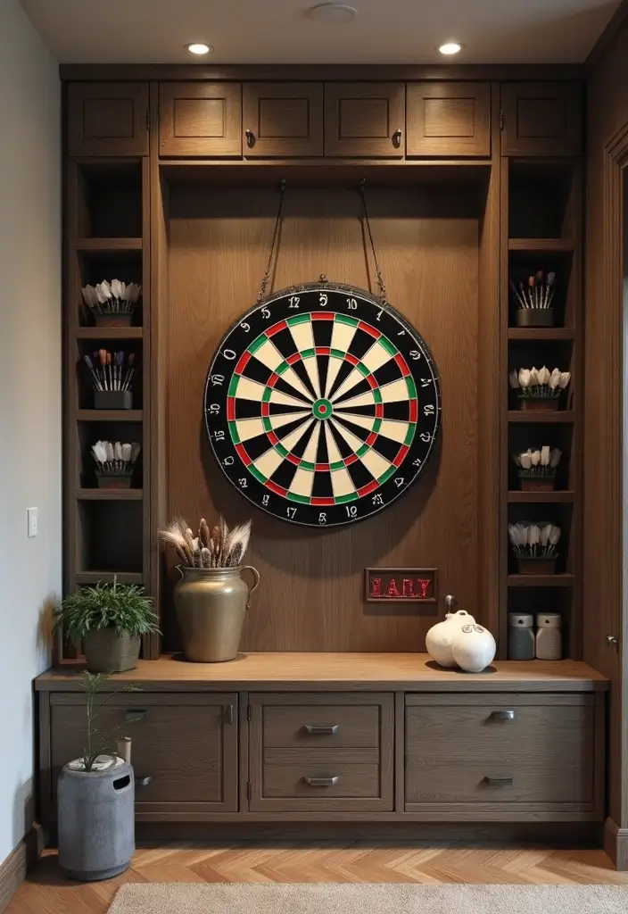 25+ Dart Board Wall Ideas That Protect and Look Cool 86 25+ Dart Board Wall Ideas That Protect and Look Cool - 13. Dartboard Storage Solutions