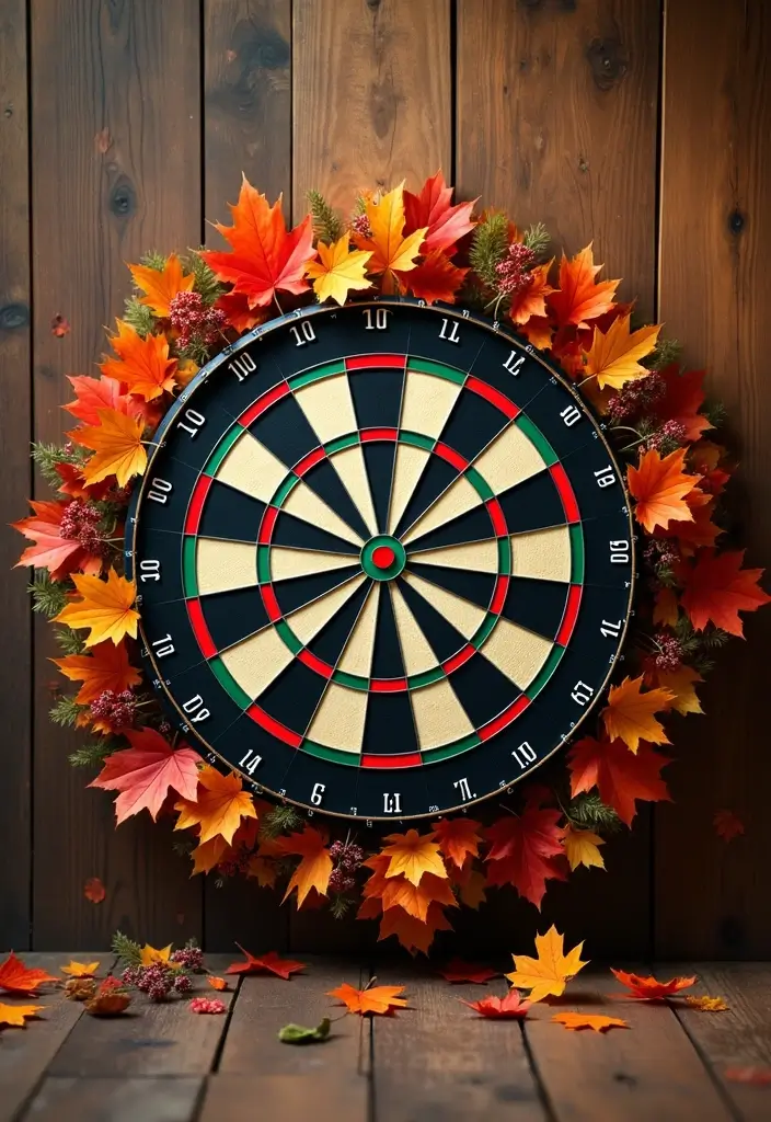 25+ Dart Board Wall Ideas That Protect and Look Cool 98 25+ Dart Board Wall Ideas That Protect and Look Cool - 15. Seasonal Decor Around Dartboard