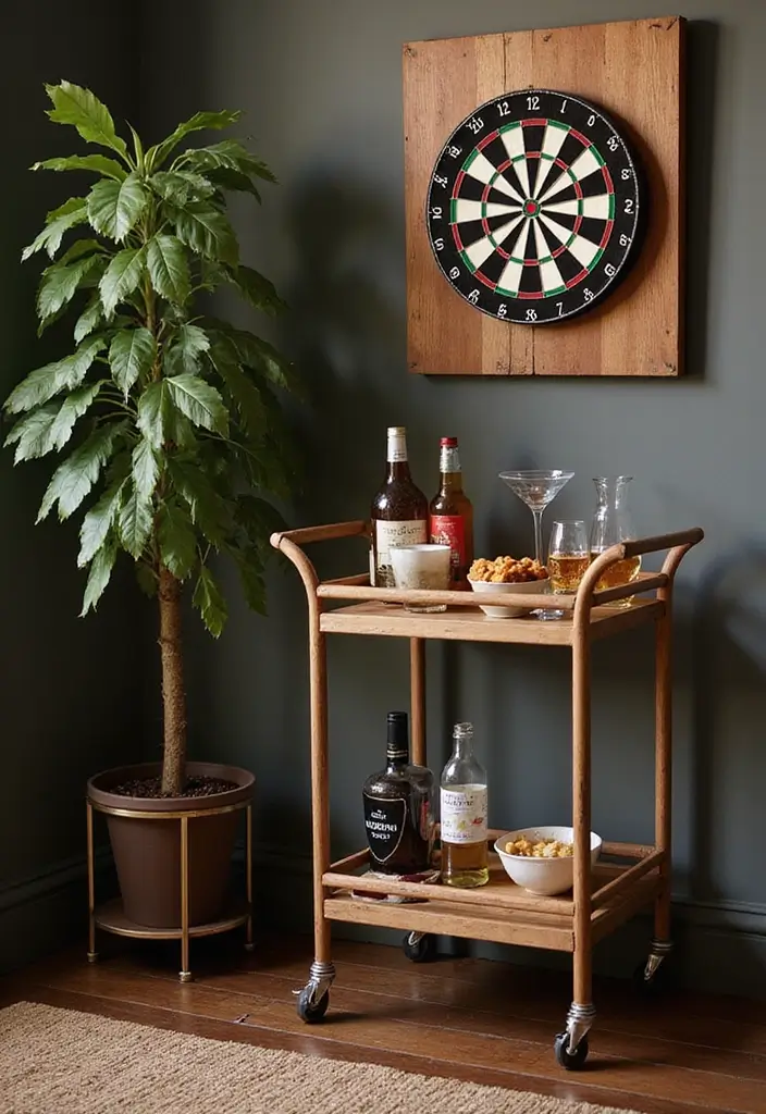25+ Dart Board Wall Ideas That Protect and Look Cool 110 25+ Dart Board Wall Ideas That Protect and Look Cool - 17. Incorporate a Bar Cart