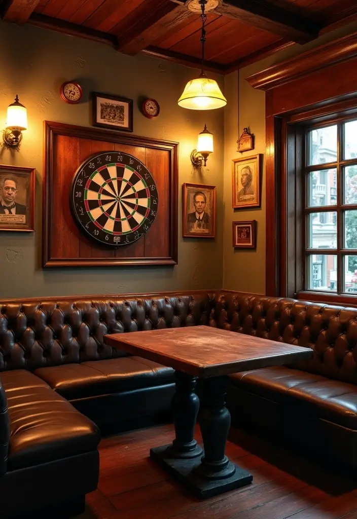 25+ Dart Board Wall Ideas That Protect and Look Cool 117 25+ Dart Board Wall Ideas That Protect and Look Cool - 18. Vintage Pub Feel