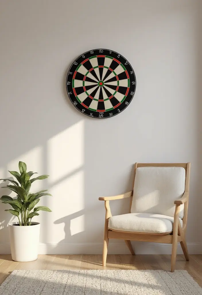 25+ Dart Board Wall Ideas That Protect and Look Cool 142 25+ Dart Board Wall Ideas That Protect and Look Cool - 23. Minimalist Design Approach