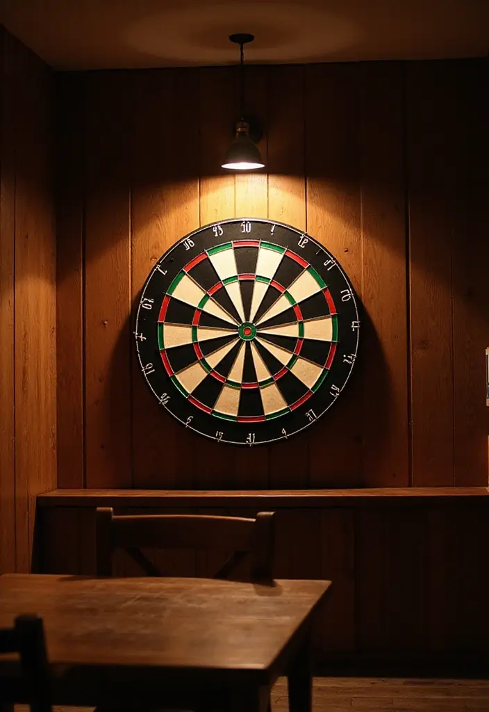 25+ Dart Board Wall Ideas That Protect and Look Cool 51 25+ Dart Board Wall Ideas That Protect and Look Cool - 8. Dartboard with Accent Lighting
