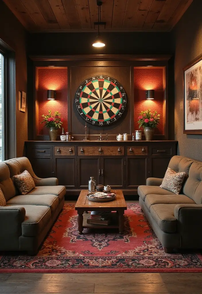 25+ Dart Board Wall Ideas That Protect and Look Cool 58 25+ Dart Board Wall Ideas That Protect and Look Cool - 9. Multi-Functional Dartboard Area