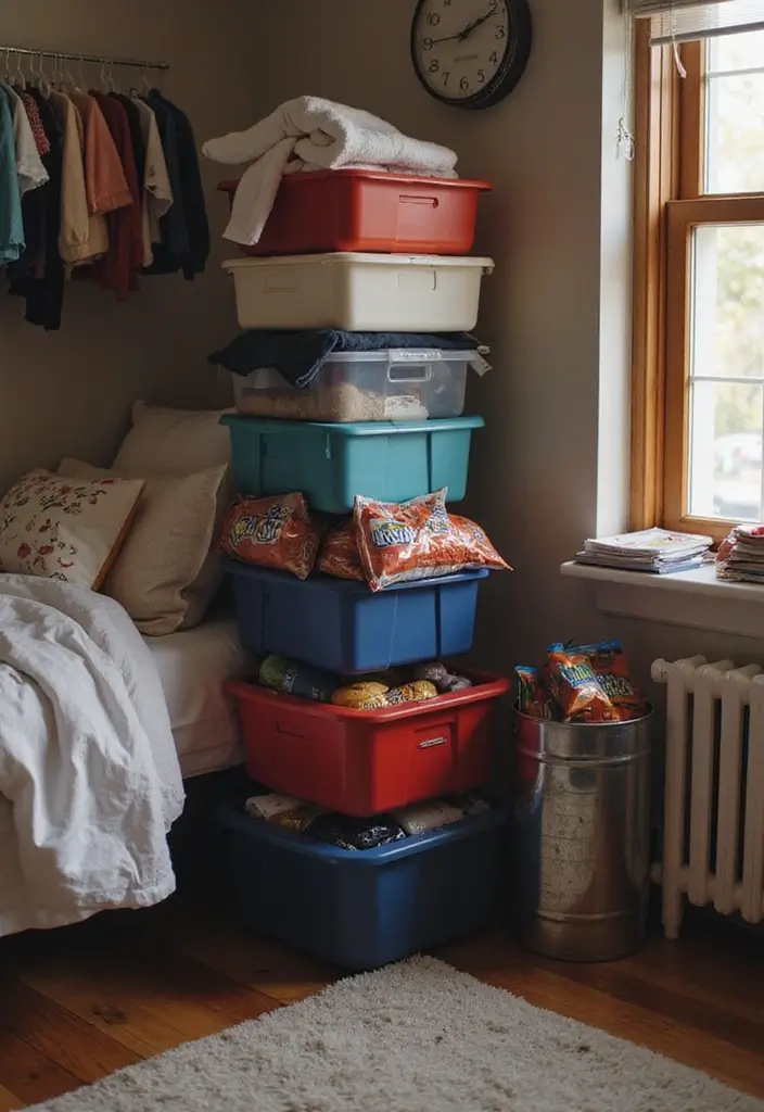 25+ Dorm Room Storage Ideas for College Students on a Budget - 6. Stackable Storage Bins