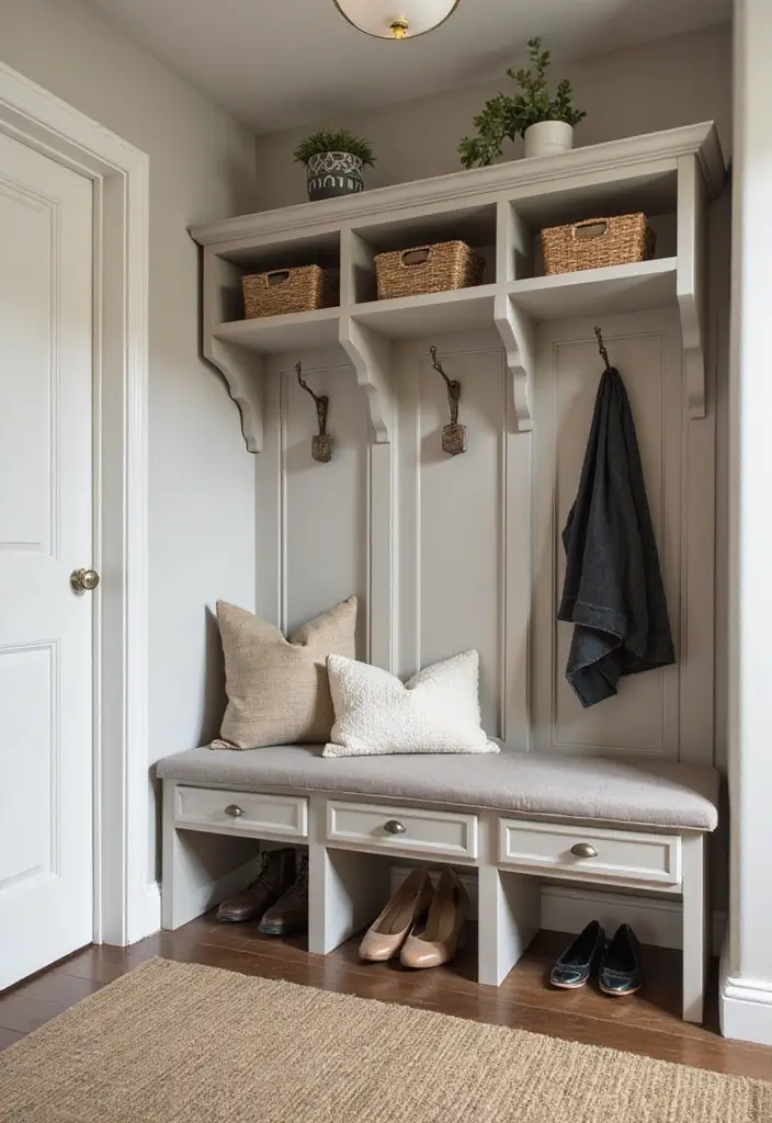 25+ Entryway Shoe Storage Ideas to Keep Things Tidy - 14. Shoe Cabinet with Seating